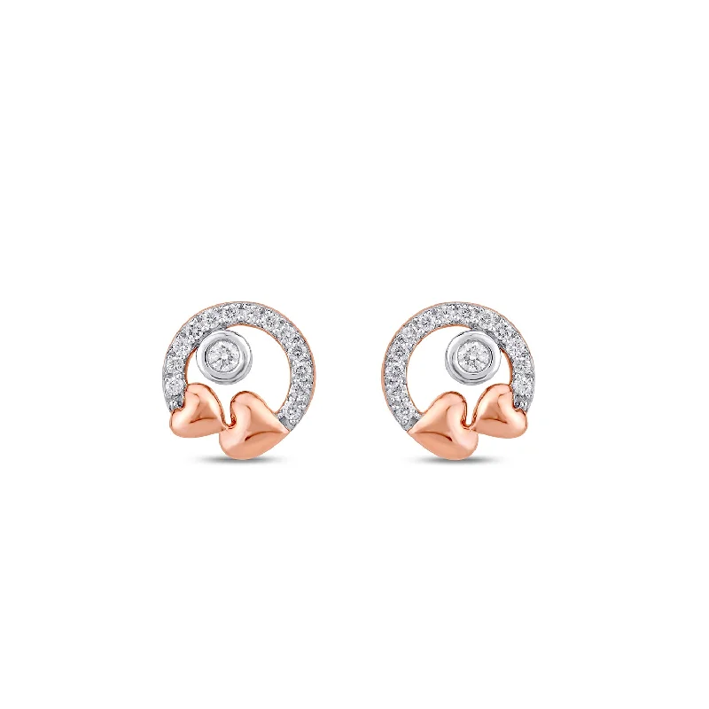 Women’s trendy earrings-Double Heart Diamond Studs