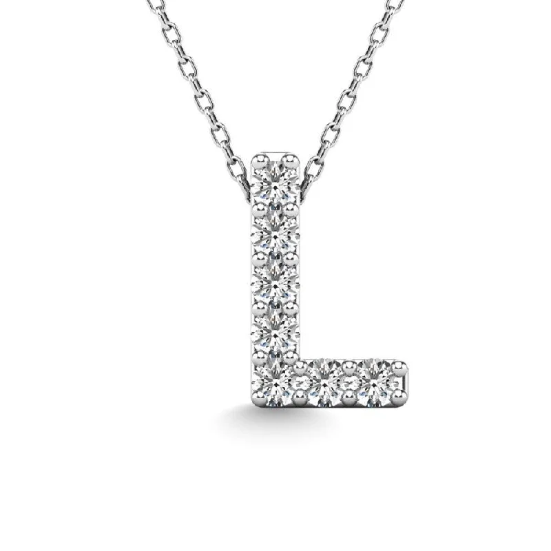 Women’s gemstone pendant necklace-Diamond 1/20 Ct.Tw. Letter L Pendant in 14K White Gold"