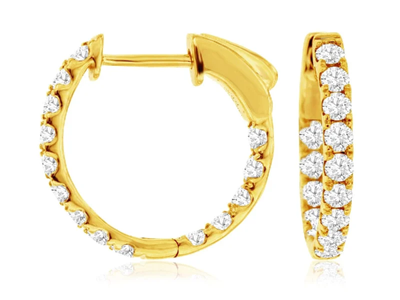 Women’s silver earrings-14K Yellow Gold Diamond Hoop Earrings