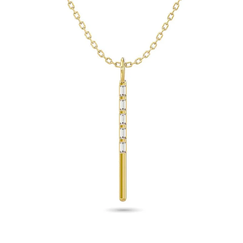 Women’s abstract necklace-Diamond 1/10 Ct.Tw. Straight Baguette Bar Pendant in 10K Yellow Gold