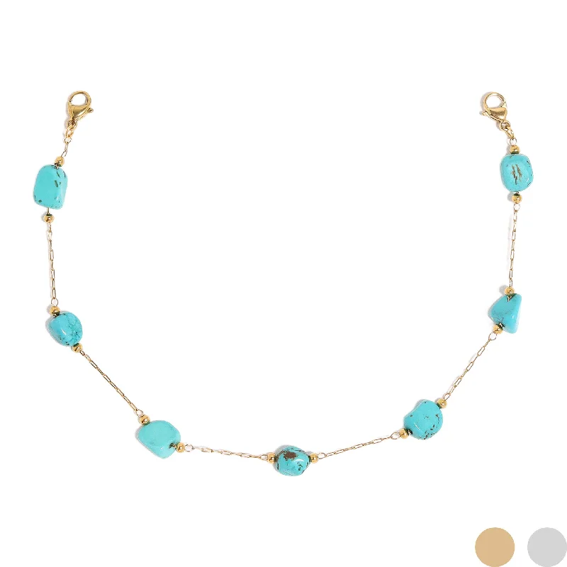 Women’s opal necklace-18K Gold PVD Stainless Steel Turquoise Stone Trucker Hat Chain / CHN0033