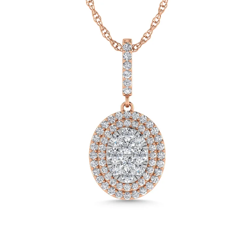 Women’s floral pendant necklace-Diamond 3/4 Ct.Tw. Heart Pendants in 14K Rose Gold