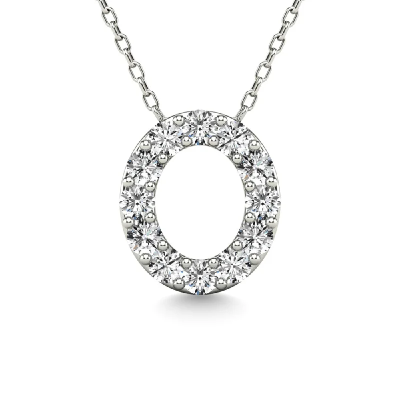 Women’s solitaire pendant necklace-Diamond 1/8 Ct.Tw. Letter O Pendant in 14K White Gold""