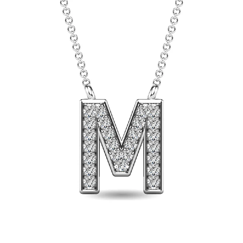 Women’s layered gold necklace-Diamond 1/20 Ct.Tw. Letter M Pendant in 10K White Gold""