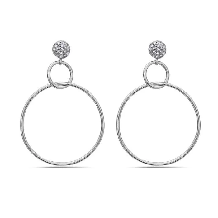 Women’s long earrings-14K White Gold Diamond Fashion Earrings