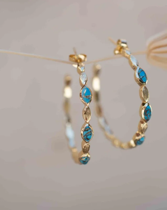 Women’s diamond earrings-Copper Turquoise Hoop Earrings 18k Gold Plated Earrings ~ ME206