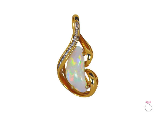 Women’s heart-shaped pendant necklace-Fire Opal Diamond Nugget Pendant in 14K