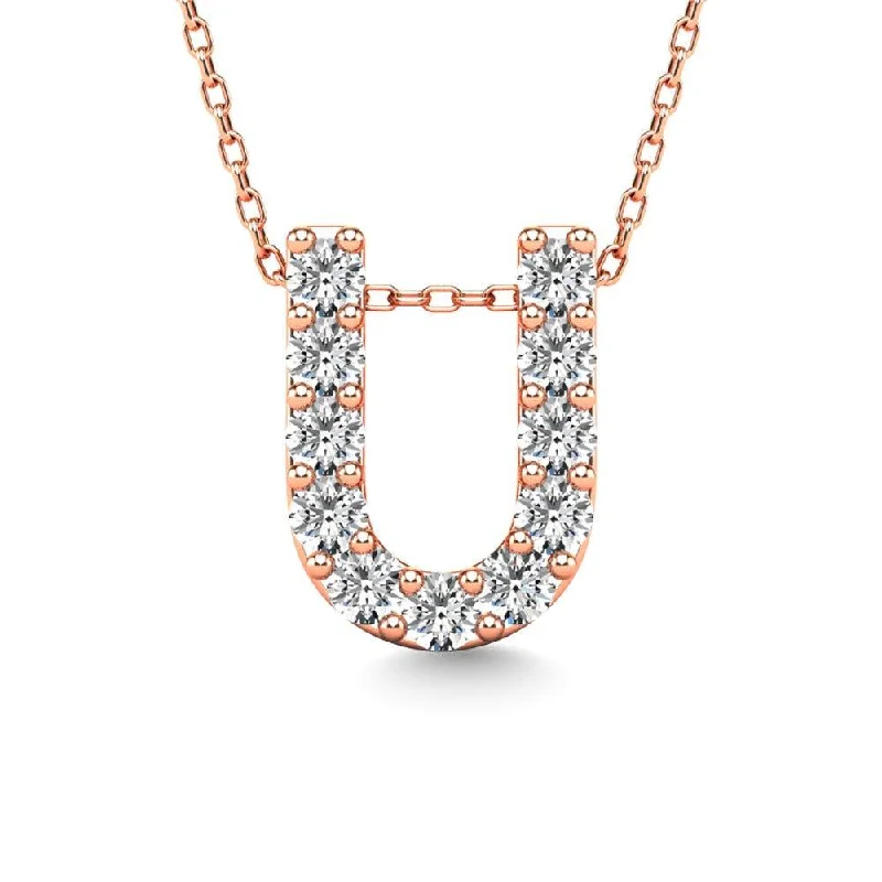 Women’s sapphire necklace-Diamond 1/10 Ct.Tw. Letter U Pendant in 14K Rose Gold"