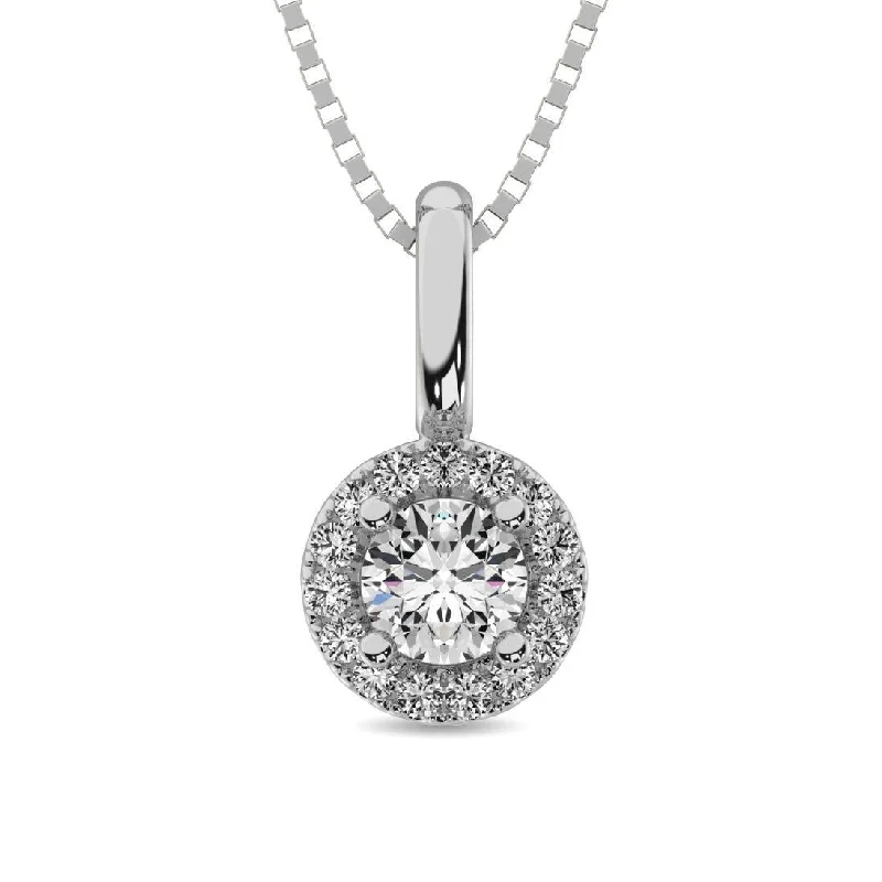 Women’s engraved bar necklace-Diamond 1/5 ct tw Round Cut Fashion Pendant in 10K White Gold