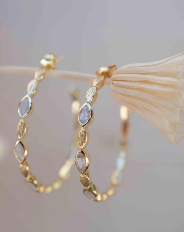 Women’s stud earrings-Moonstone Hoop Earrings 18k Gold Plated Earrings ~ ME208