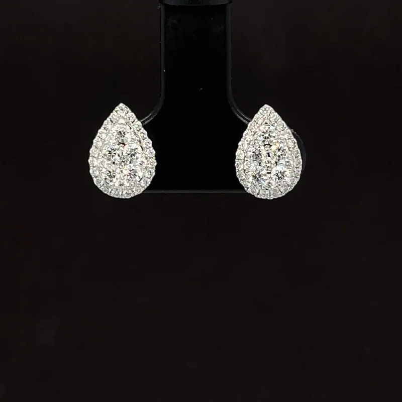 Women’s designer earrings-Diamond Cluster Pear Stud Earrings in 18k White Gold - #598 - ERDIA351056