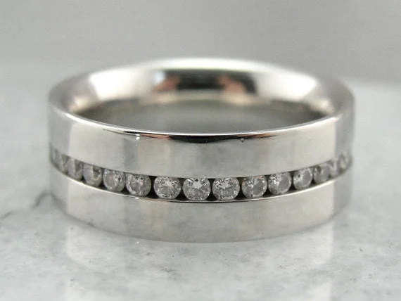 Women’s solitaire engagement ring-Platinum & Diamond Eternity Band, Modernist Minimalist