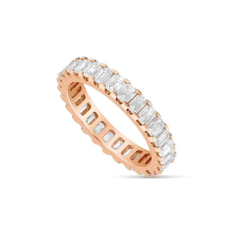 Women’s floral engagement ring-14k Rose Gold Emerald Diamond Eternity Band Ring