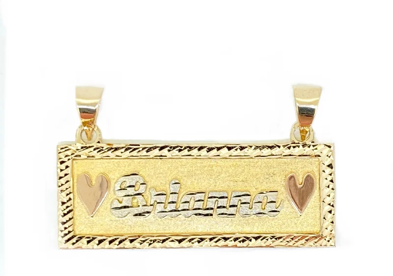 Women’s gemstone pendant necklace-10K Tri-Color Gold Cursive Script Heart Name Plate Chain not included