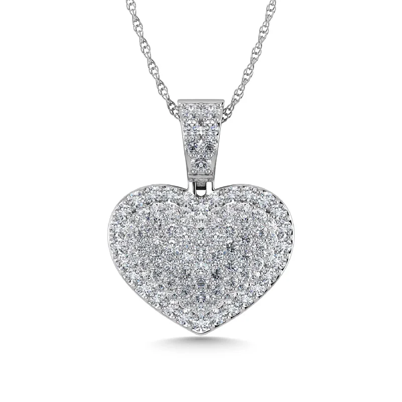 Women’s gemstone chain necklace-Diamond 2 Ct.Tw. Cluster Heart Pendant in 10K White Gold