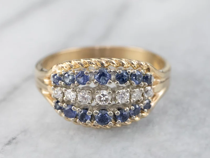 Women’s radiant cut engagement ring-Twisting Sapphire and Diamond Band