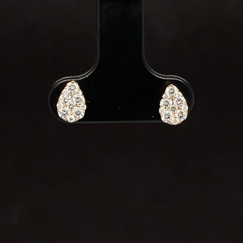 Women’s opal earrings-Diamond Pear-Shaped Cluster Stud Earrings in 18k Rose Gold - #592 - ERDIA356930