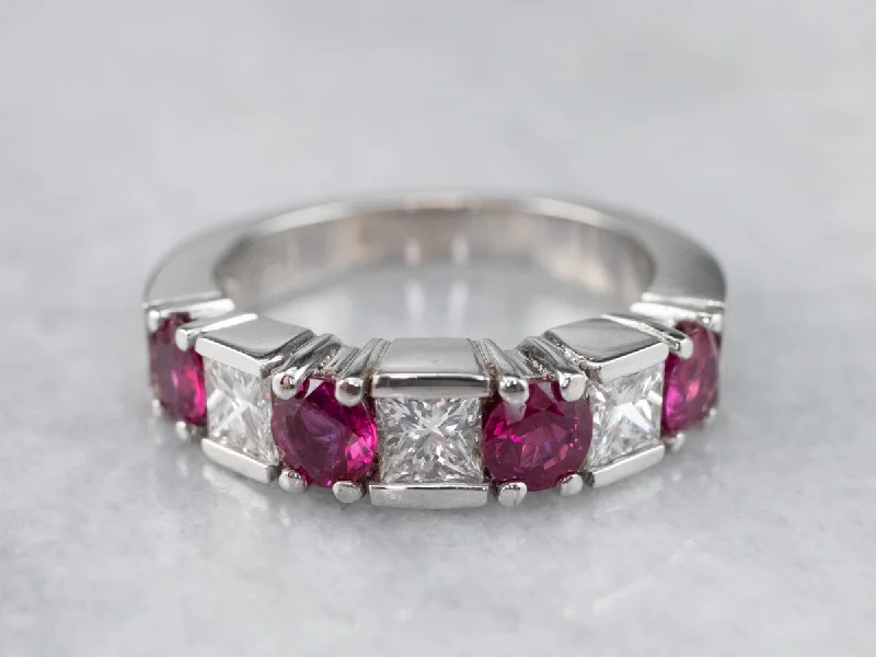 Women’s rose-cut diamond engagement ring-Modern Ruby and Diamond Cocktail Band