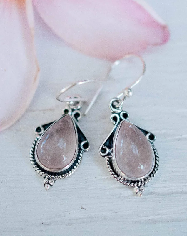 Women’s fashionable earrings-Rose Quartz Earrings ~ Sterling Silver 925 ~ ME016