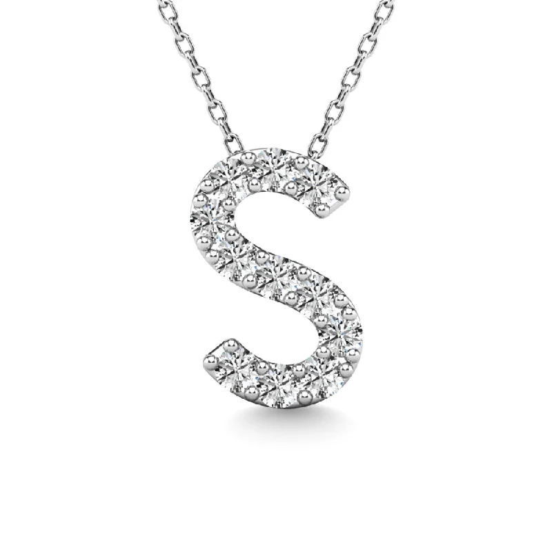 Women’s vintage necklace-Diamond 1/10 Ct.Tw. Letter S Pendant in 14K White Gold""