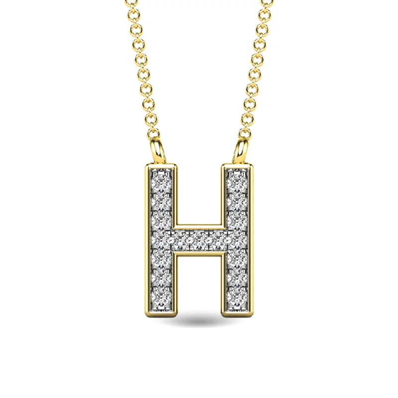 Women’s gold gemstone necklace-Diamond 1/20 Ct.Tw. Letter H Pendant in 10K Yellow Gold""