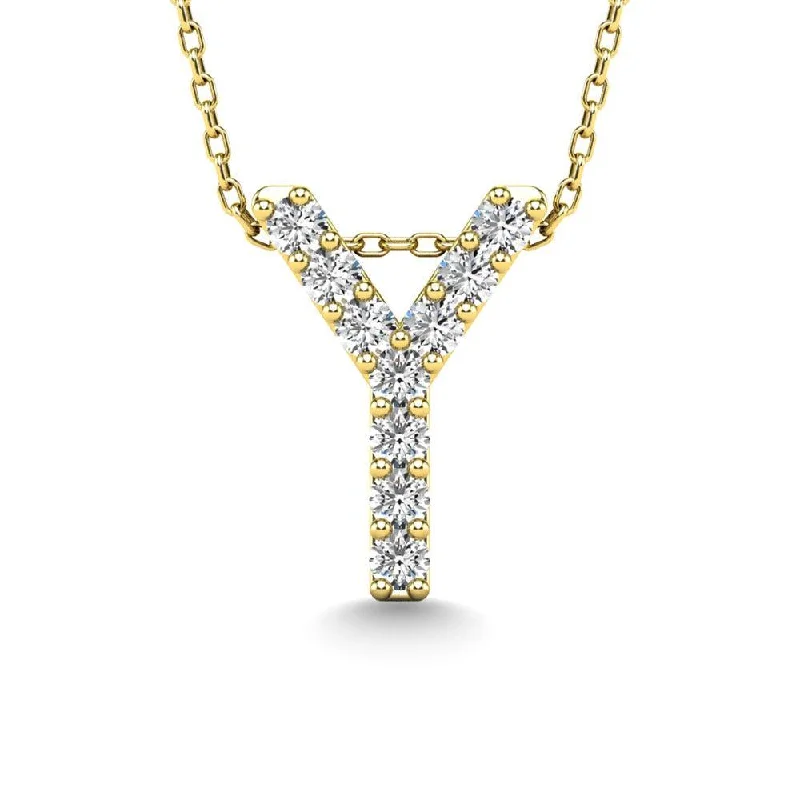 Women’s pearl necklace-Diamond 1/10 Ct.Tw. Letter Y Pendant in 14K Yellow Gold"