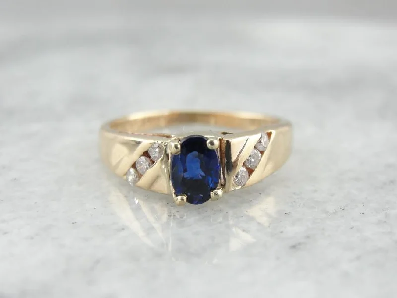 Women’s vintage diamond engagement ring-Deep Blue Sapphire and Diamond Ladies Ring