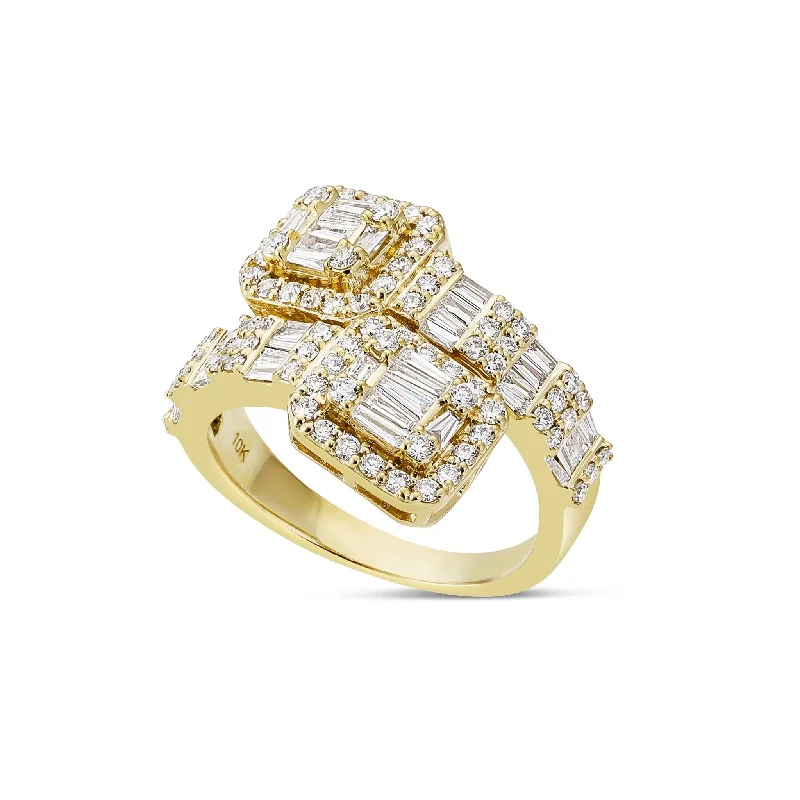 Women’s halo ring engagement-10K Gold 6.07ct Square Accent Baguette Diamond Wrap Ring