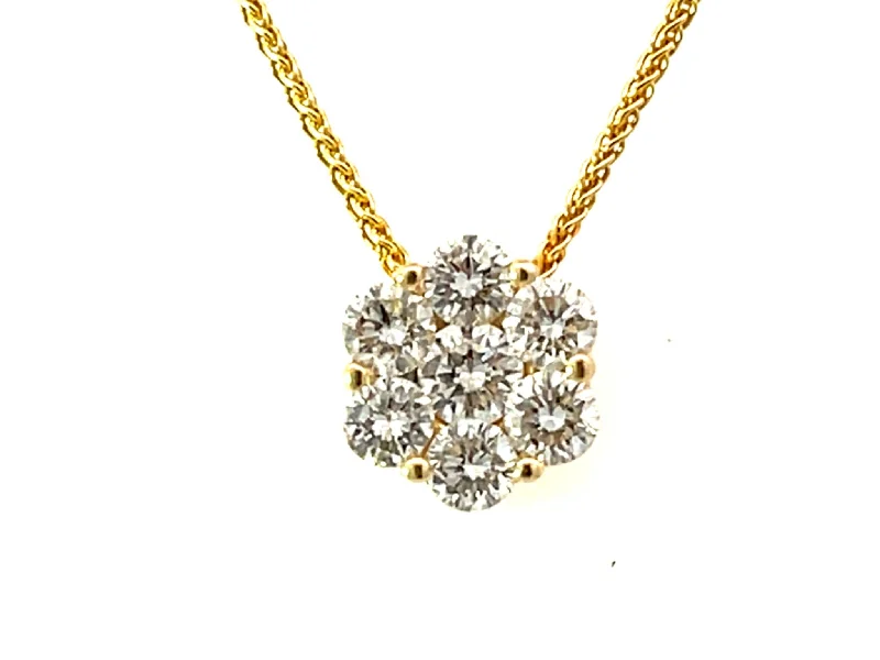 Women’s anniversary necklace-Solid 14k Yellow Gold Diamond Flower Pendant