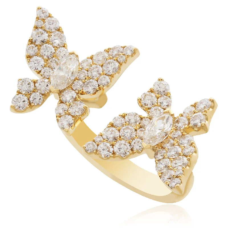 Women’s platinum engagement ring-18k Yellow Gold 2.18ct Diamond Butterfly Ring