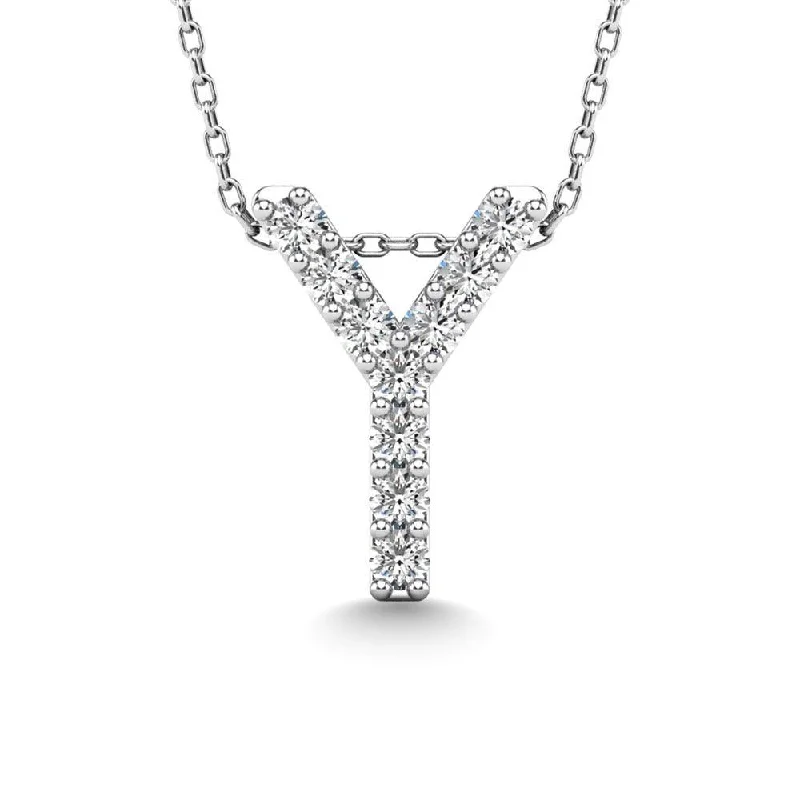 Women’s diamond necklace-Diamond 1/10 Ct.Tw. Letter Y Pendant in 14K White Gold"