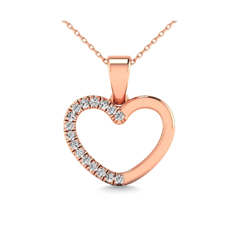 Women’s gemstone necklace-10K Rose Gold 1/10 Ctw Diamond Heart Pendant