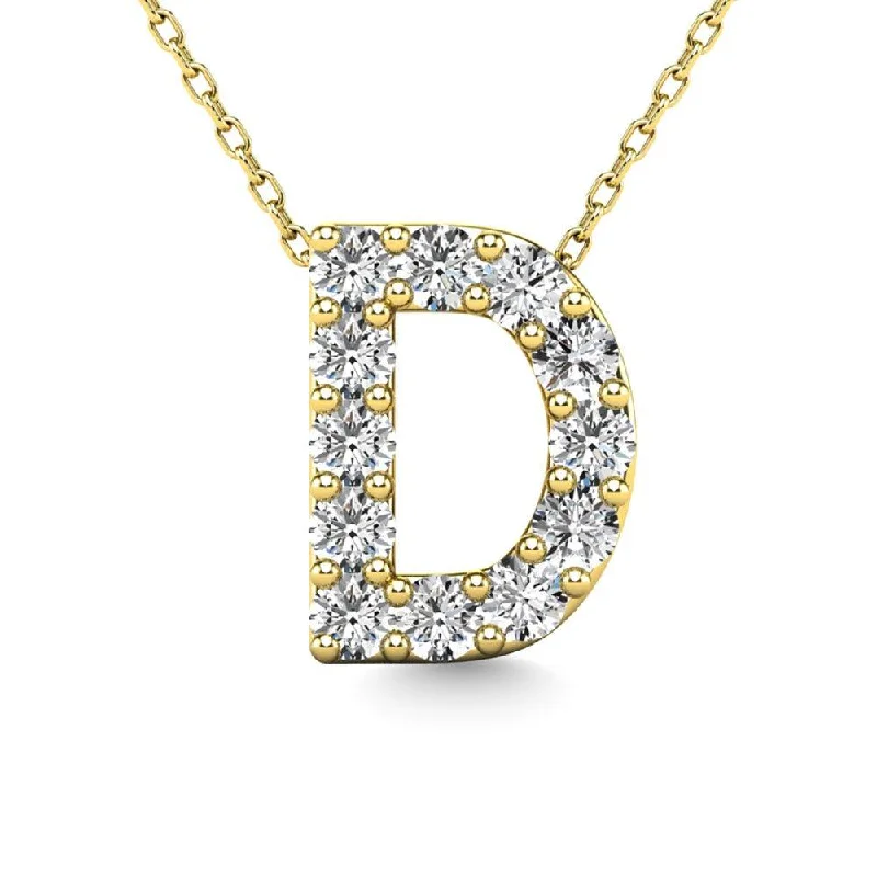 Women’s silver chain necklace-Diamond 1/8 Ct.Tw. Letter D Pendant in 14K Yellow Gold"