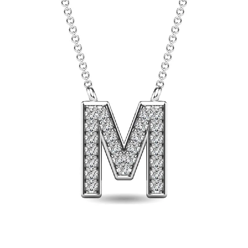 Women’s boho necklace-Diamond 1/20 Ct.Tw. Letter M Pendant in 10K White Gold