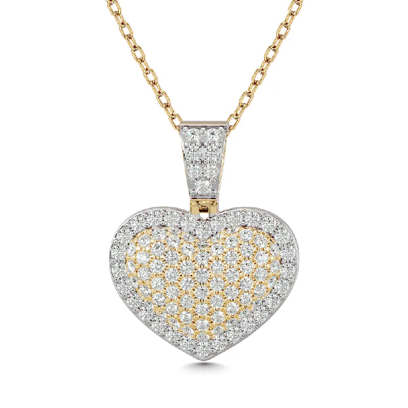 Women’s colorful gemstone necklace-Diamond 1 ct tw Heart Pendant in 10K Yellow Gold With White Gold Touch