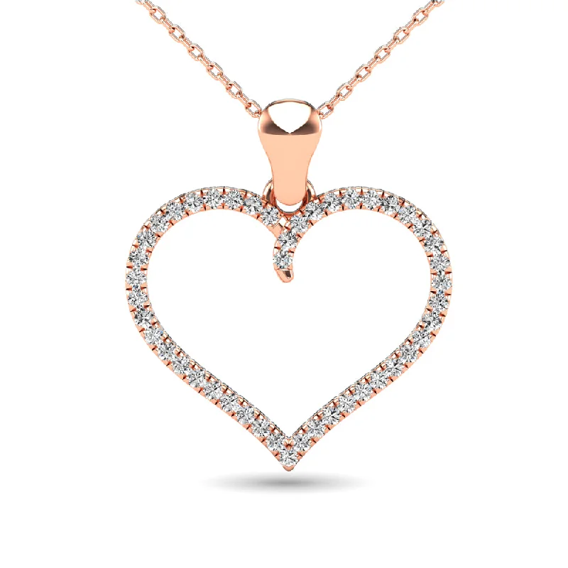 Women’s beaded necklace-10K Rose Gold 1/6 Ctw Diamond Heart Pendant