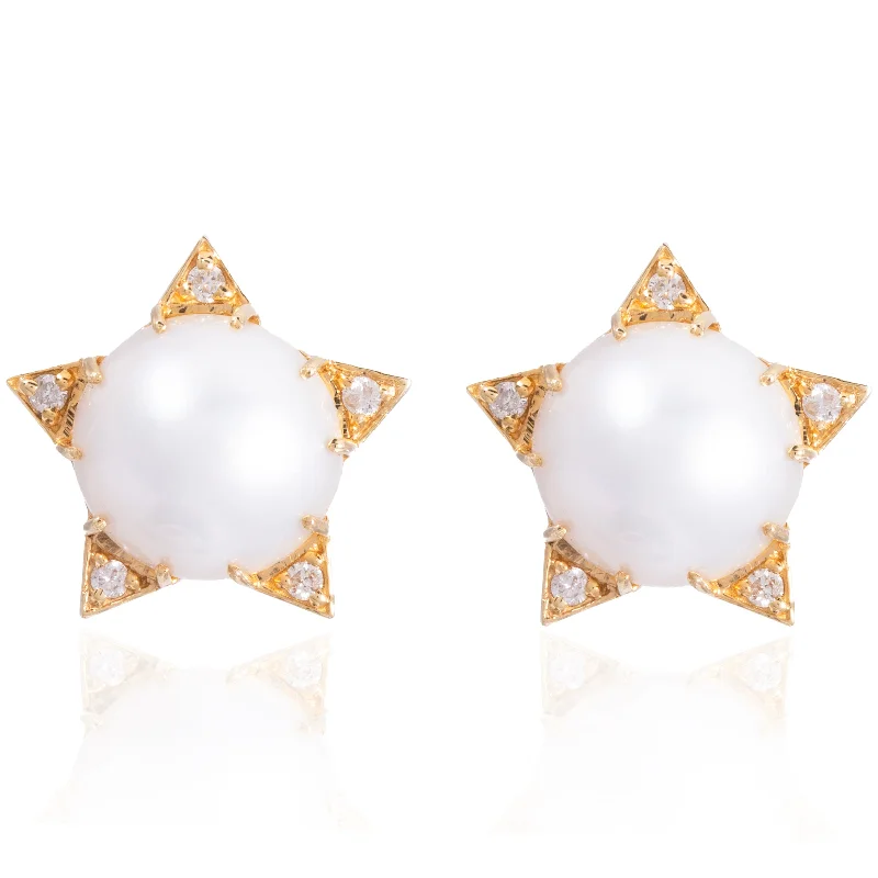 Women’s double hoop earrings-Pearl Star Studs