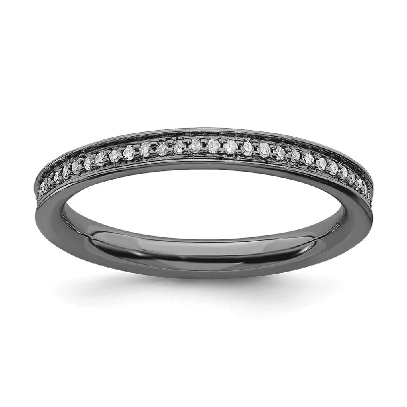 Women’s radiant diamond engagement ring-Sterling Silver Stackable Expressions & Diamonds Black-plated Ring | QSK494