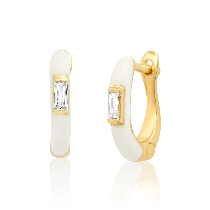 Women’s hoop earrings with diamonds-Enamel Diamond Huggies