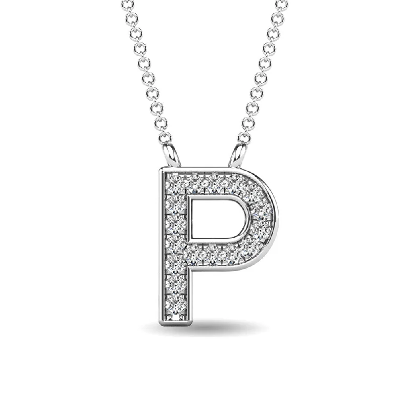 Women’s moonstone necklace-Diamond 1/20 Ct.Tw. Letter P Pendant in 10K White Gold""