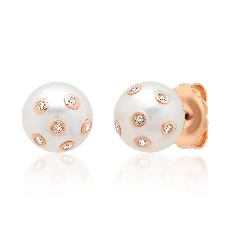 Women’s pearl earrings-Pearl Diamond Studs