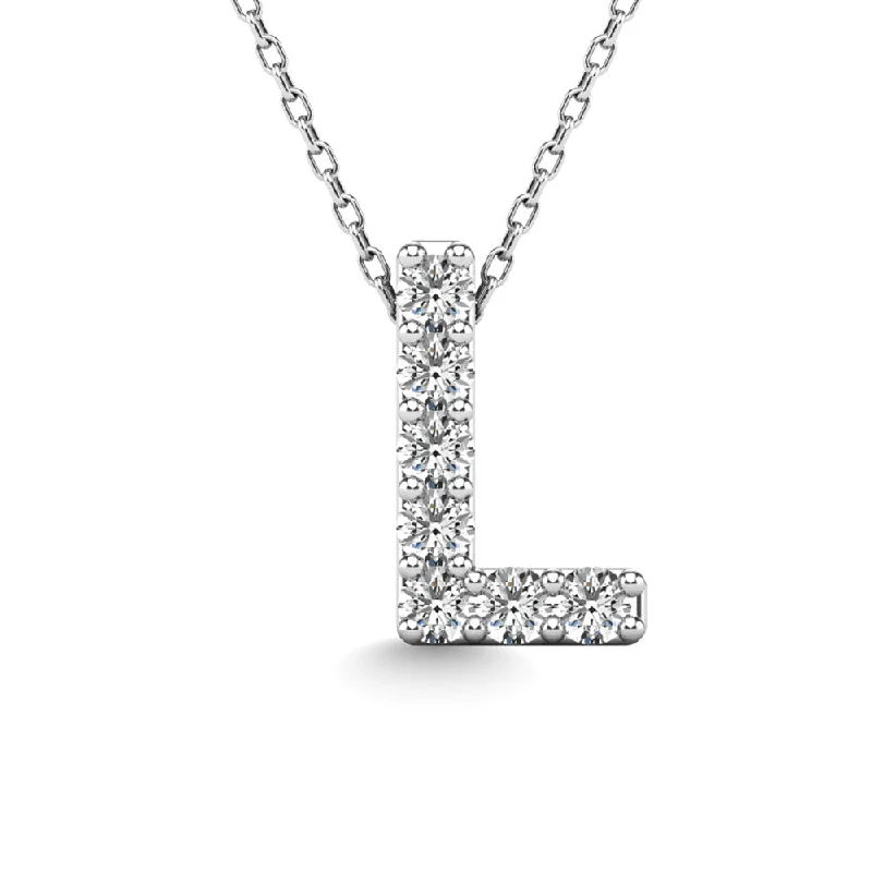 Women’s sapphire pendant necklace-Diamond 1/20 Ct.Tw. Letter L Pendant in 14K White Gold"