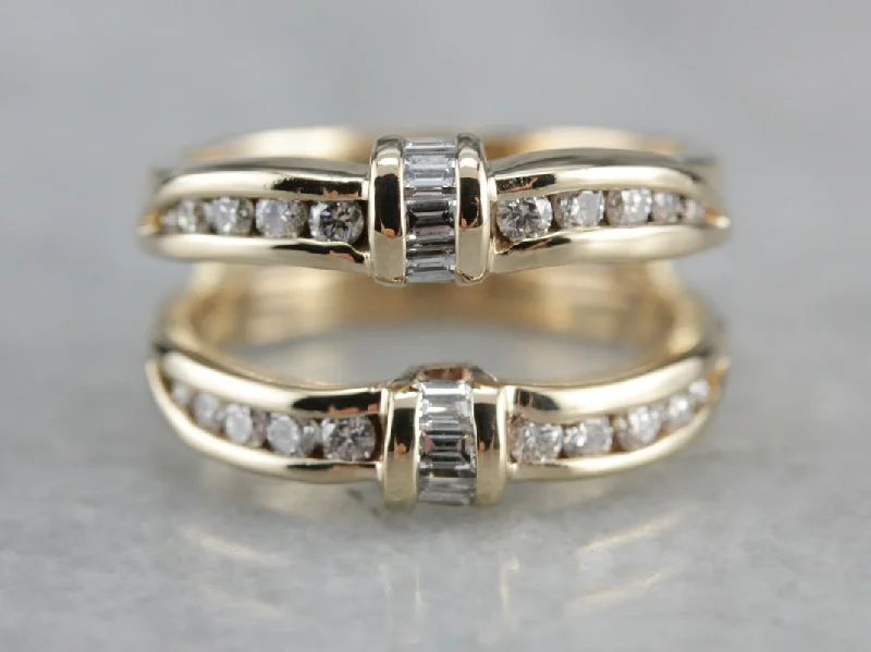 Women’s antique diamond engagement ring-Yellow Gold Diamond Guard Band