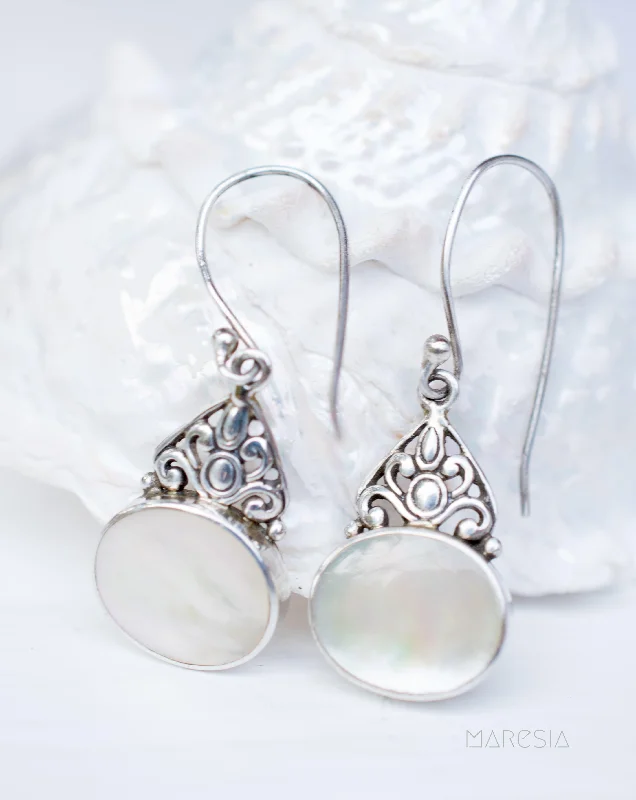 Women’s dangling earrings-Mother of Pearl or Coral Earrings ~ Sterling Silver 925 ~ SME068