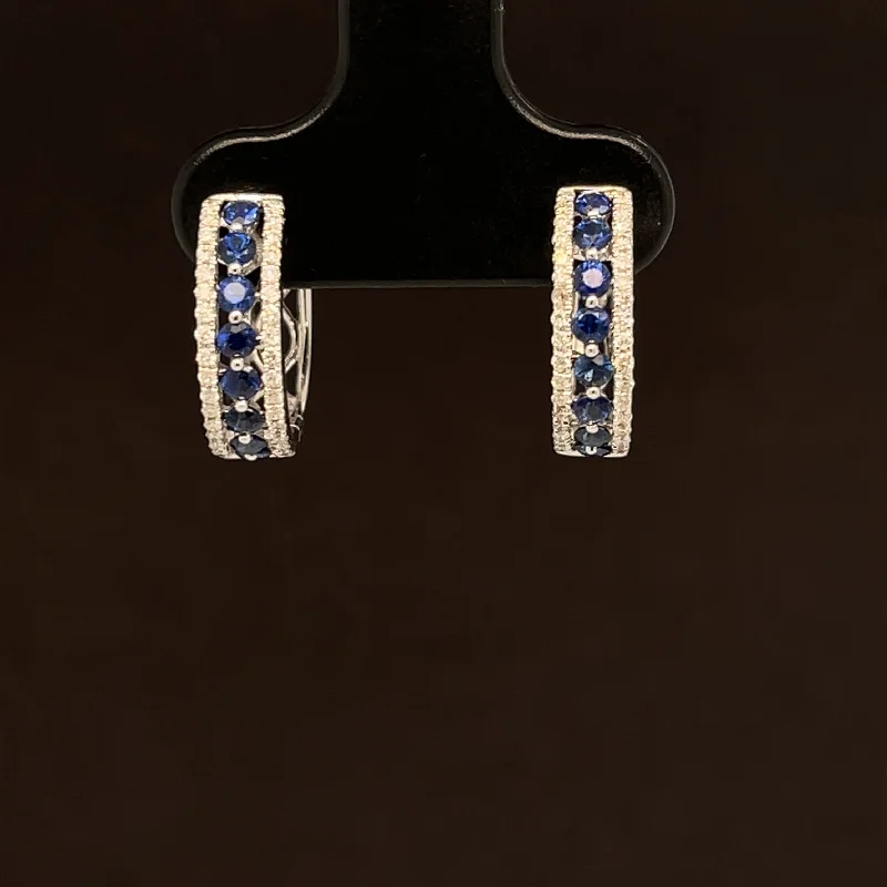 Women’s classic earrings-Blue Sapphire & Diamond 0.74ctw Triple Row Hoop Earrings in 18k White Gold - #385 - HESAP000368