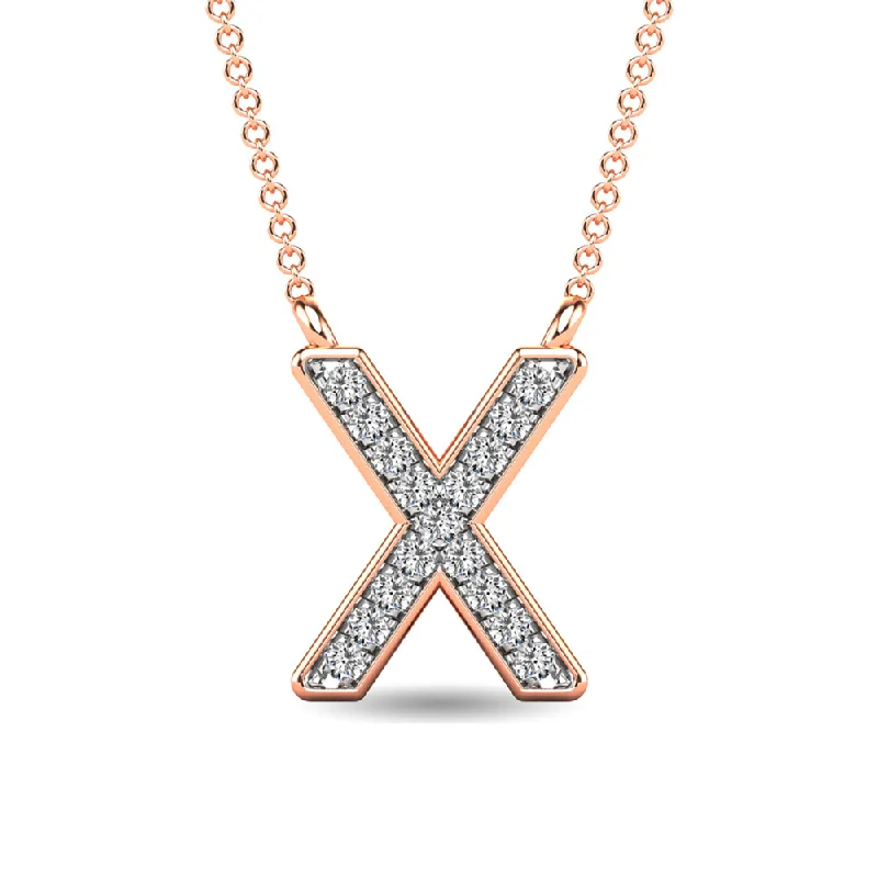 Women’s silver necklace-Diamond 1/20 Ct.Tw. Letter X Pendant in 10K Rose Gold""