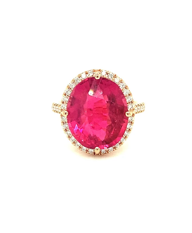 Women’s diamond engagement ring-Rubellite Oval Shaped Ring with Diamonds 68-JSA