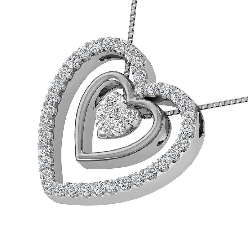 Women’s birthstone pendant necklace-10K White Gold 1/2 Ct.Tw. Diamond Double Heart Pendant