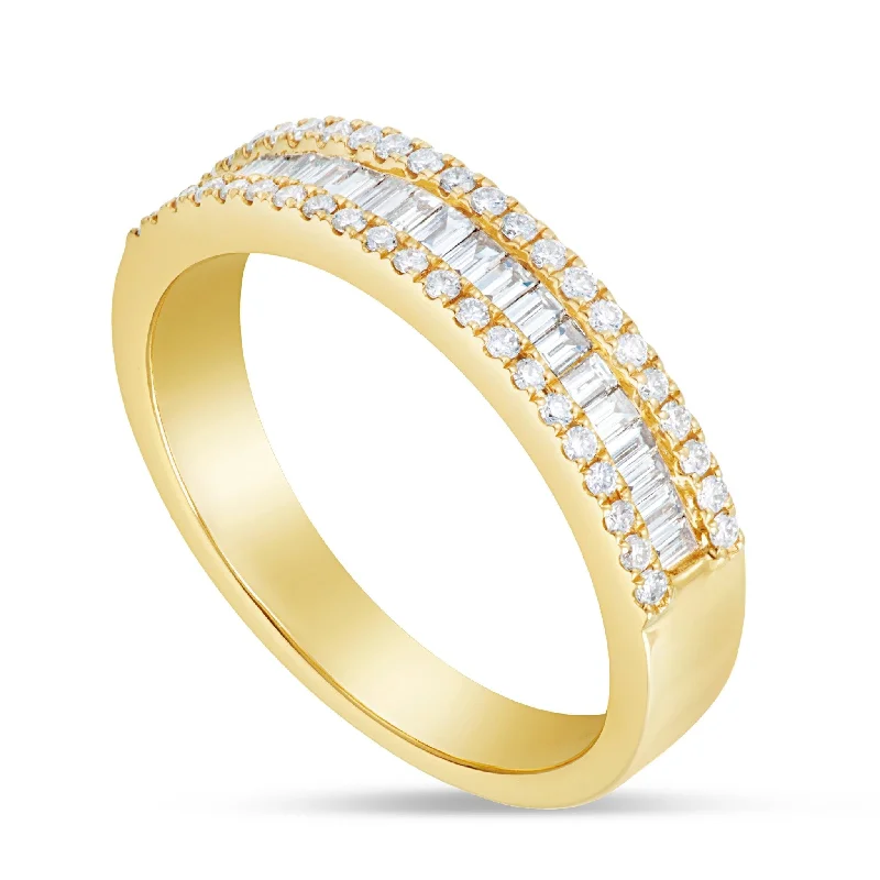 Women’s unique shape engagement ring-18K Yellow Gold 0.44ct Baguette Diamond Half Eternity Ring