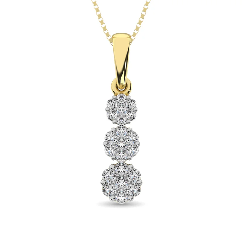 Women’s rectangular necklace-14K Yellow Gold 1/4 Ct.Tw. Diamond Flower Pendant